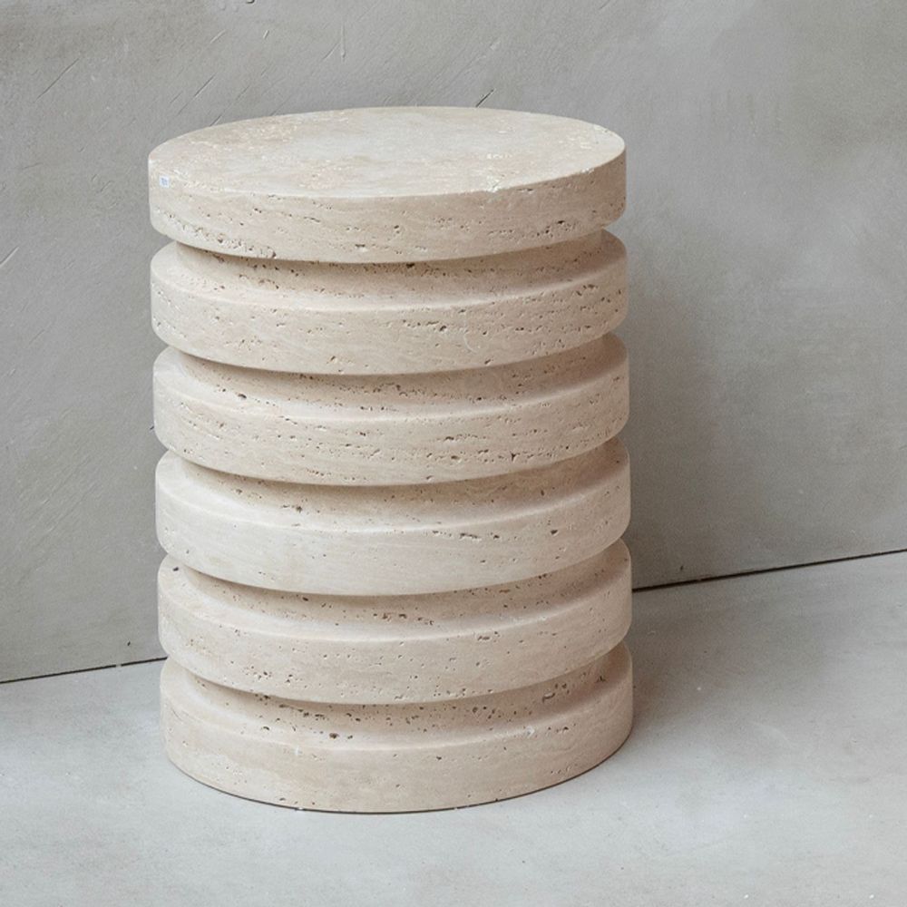 Autres tables  - TRAVERTINE LAYER STOOL SIDE TABLE - KIWANO CONCEPT