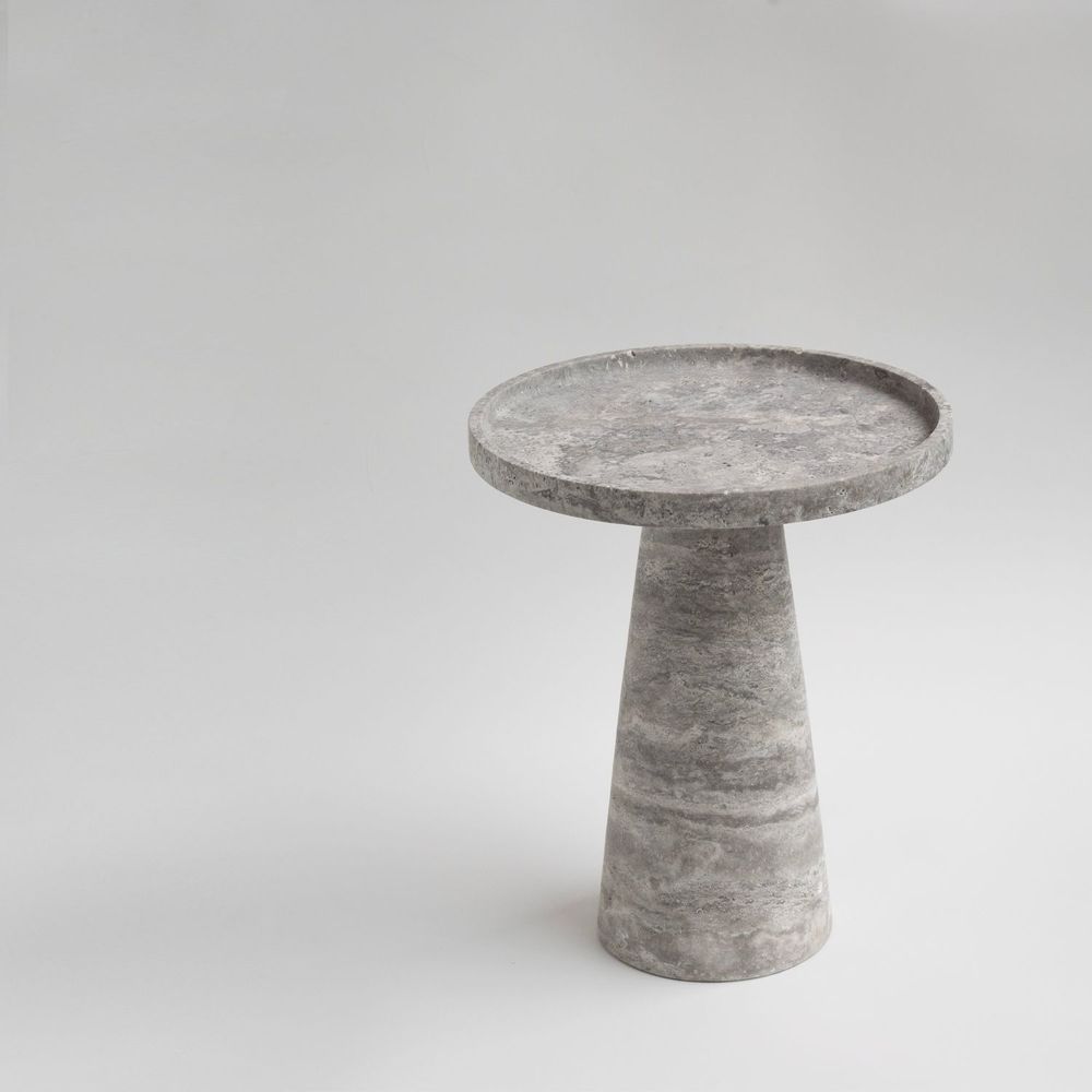 Autres tables  - SILVER TRAVERTINE CONE SIDE TABLE - KIWANO CONCEPT