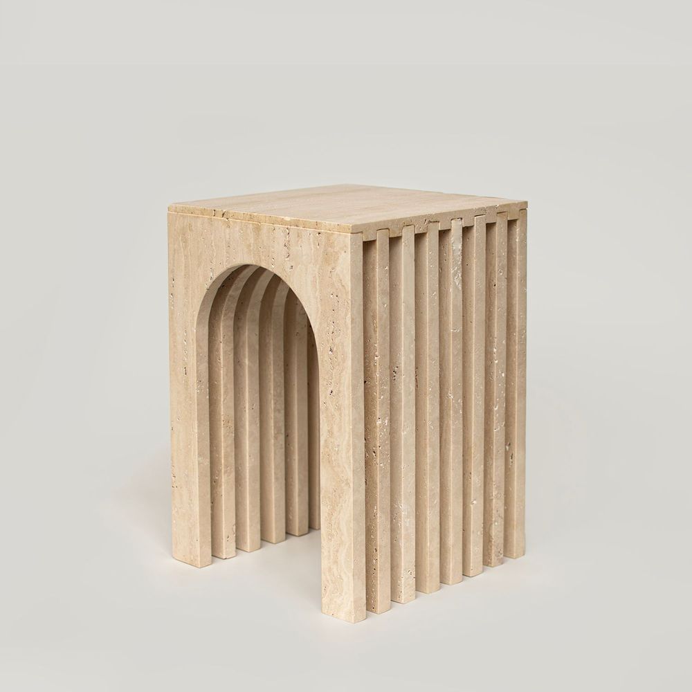Autres tables - 'BALANCE' TRAVERTINE SIDE TABLE - KIWANO CONCEPT