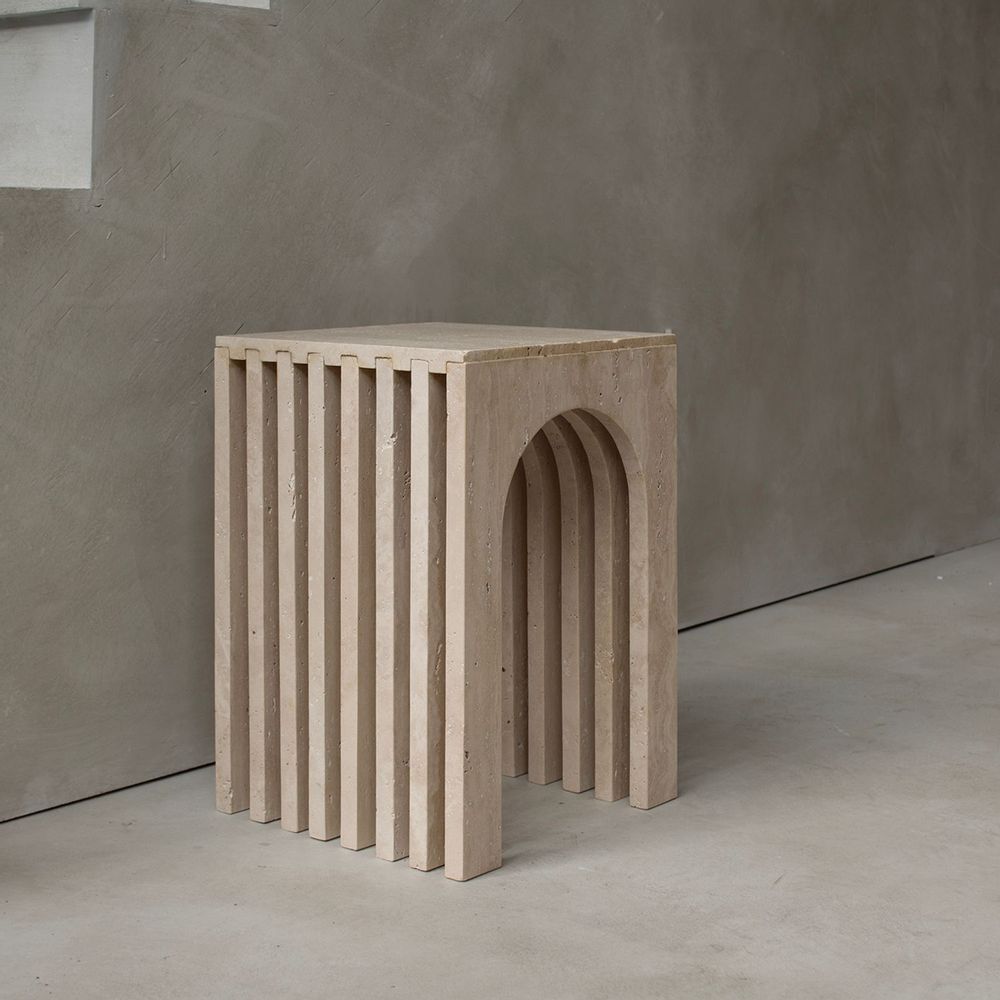 Autres tables - 'BALANCE' TRAVERTINE SIDE TABLE - KIWANO CONCEPT