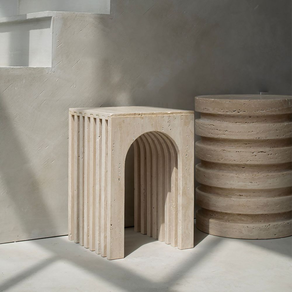 Autres tables - 'BALANCE' TRAVERTINE SIDE TABLE - KIWANO CONCEPT