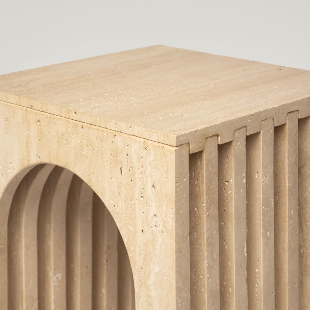 Autres tables - 'BALANCE' TRAVERTINE SIDE TABLE - KIWANO CONCEPT
