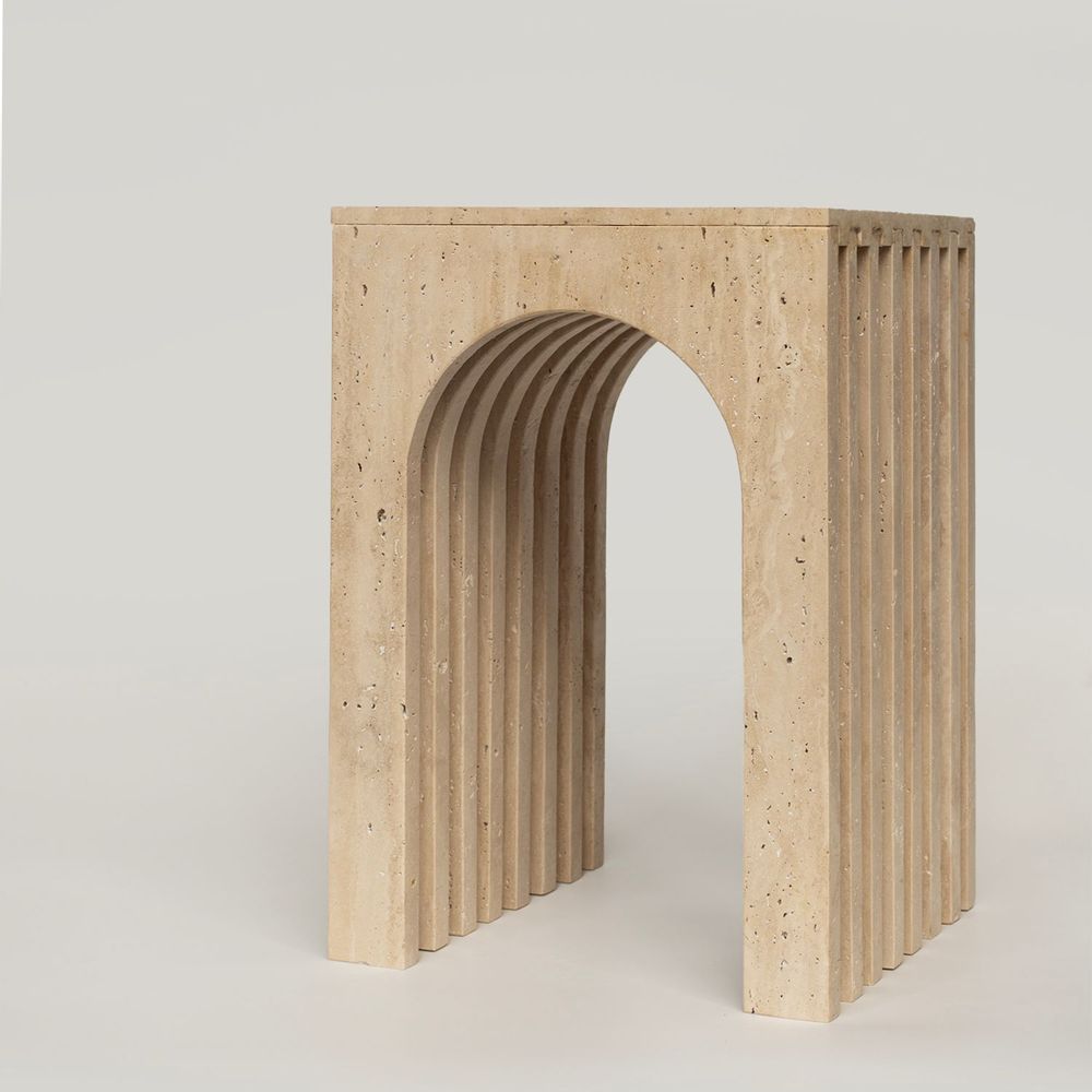 Autres tables - 'BALANCE' TRAVERTINE SIDE TABLE - KIWANO CONCEPT