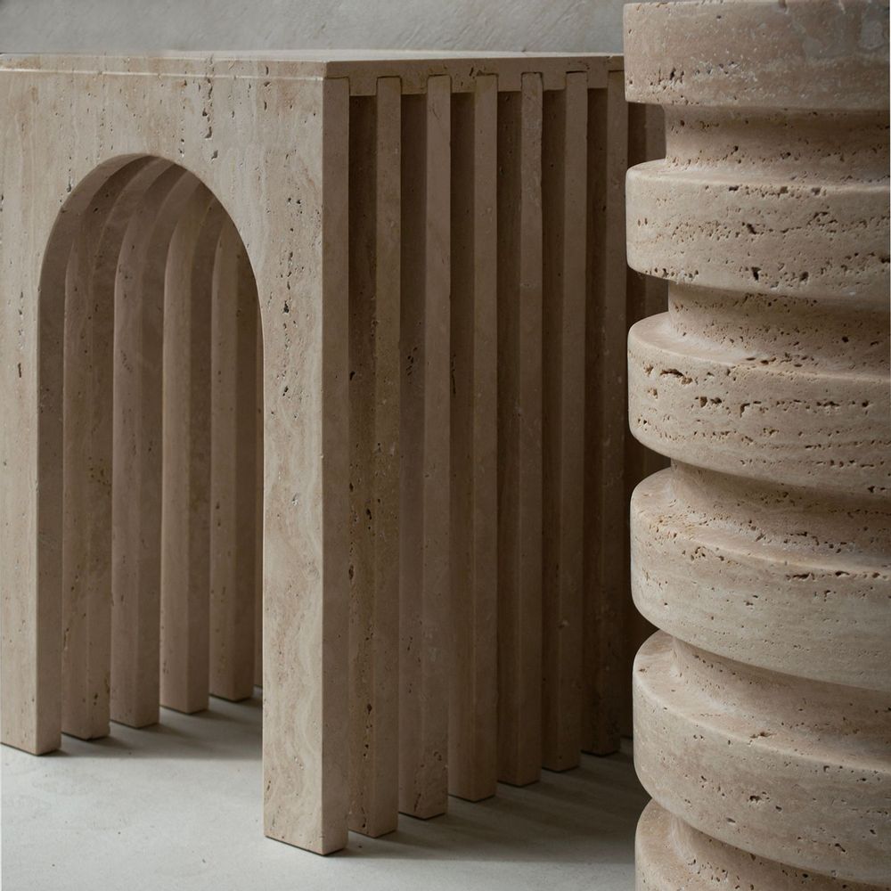 Autres tables - 'BALANCE' TRAVERTINE SIDE TABLE - KIWANO CONCEPT