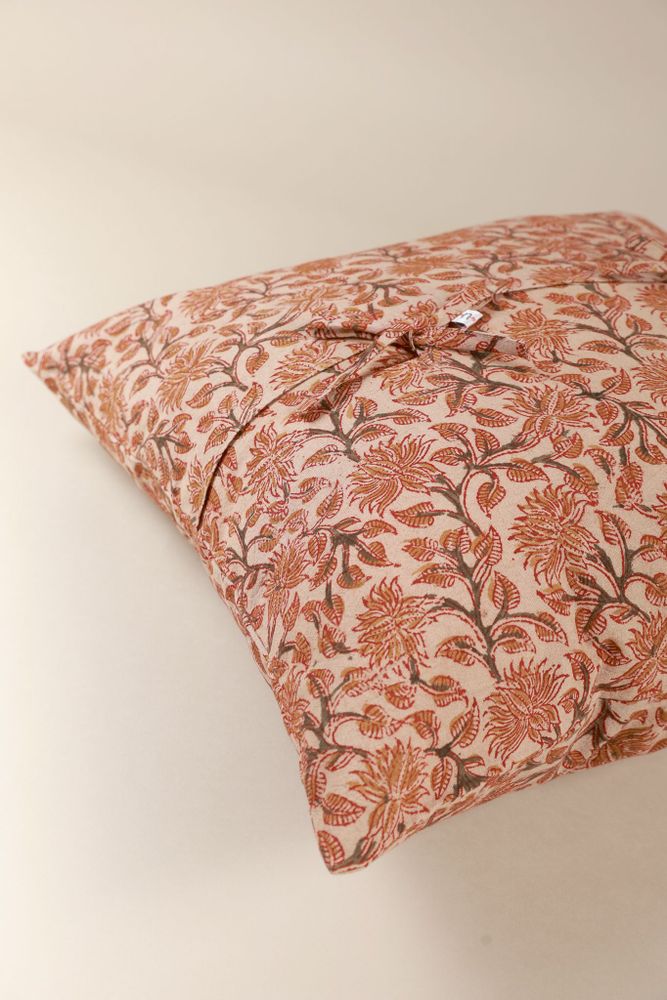 Fabric cushions - Hand Block Printed Cotton Cushion Cover Autumn Grove - NINÉH