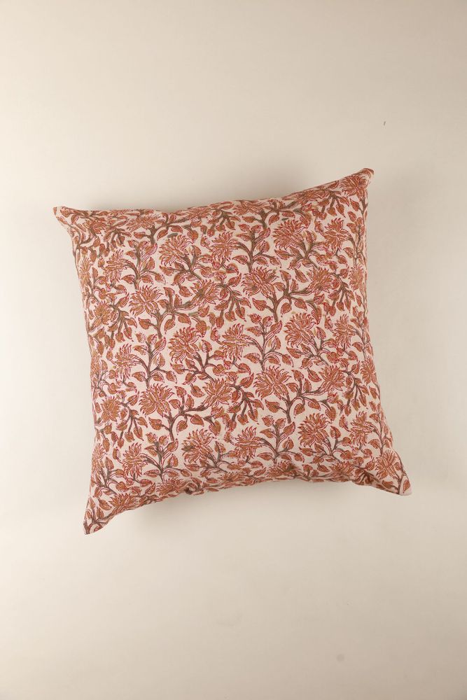 Fabric cushions - Hand Block Printed Cotton Cushion Cover Autumn Grove - NINÉH