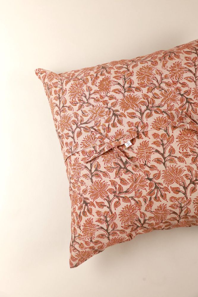 Fabric cushions - Hand Block Printed Cotton Cushion Cover Autumn Grove - NINÉH