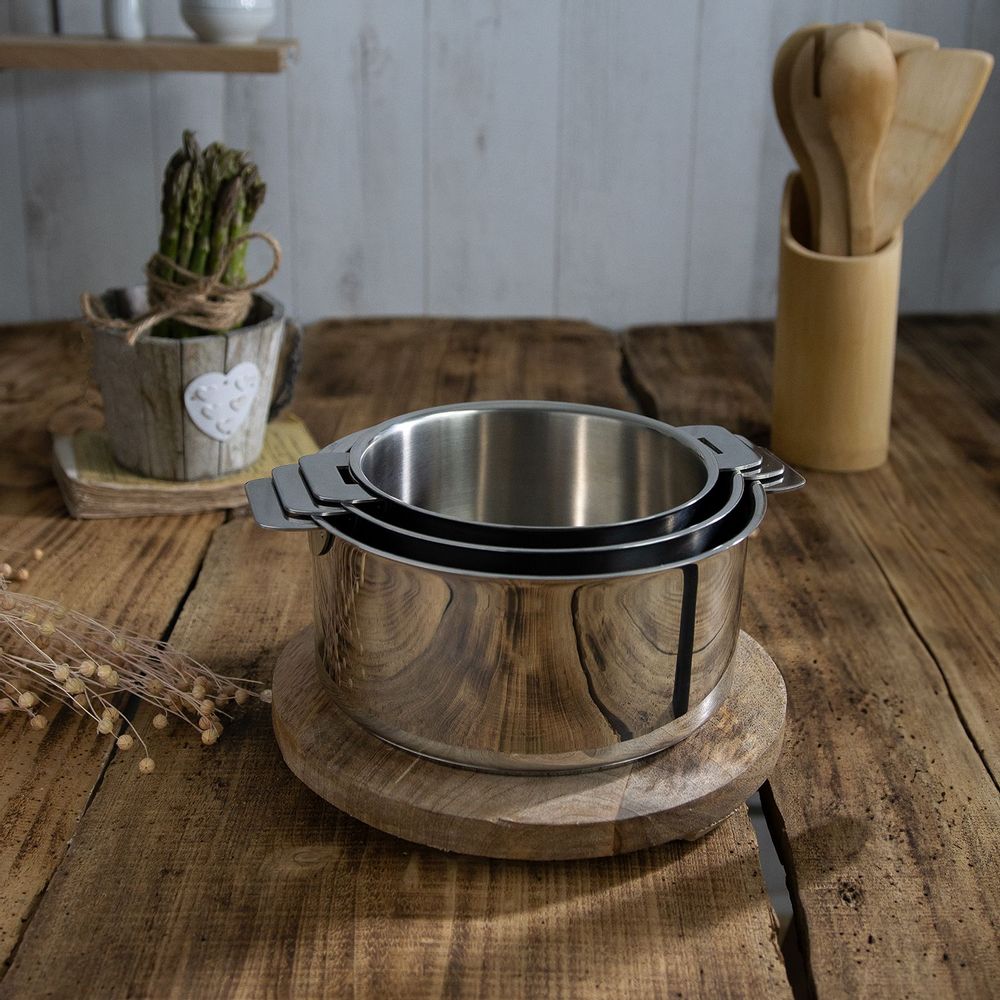 Platter and bowls - Set of 3 stainless steel pots 18-10 16, 18 and 20 cm Mutine Removable - CRISTEL