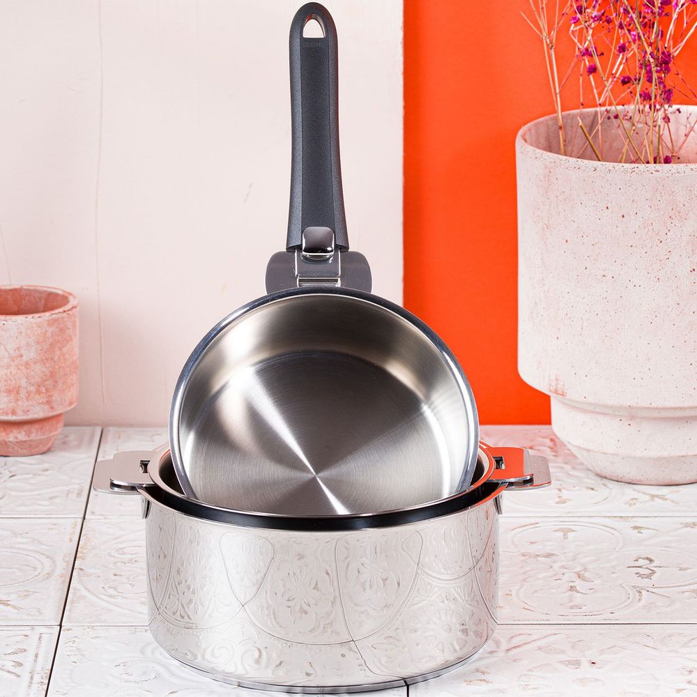 Platter and bowls - Set of 3 stainless steel pots 18-10 16, 18 and 20 cm Mutine Removable - CRISTEL