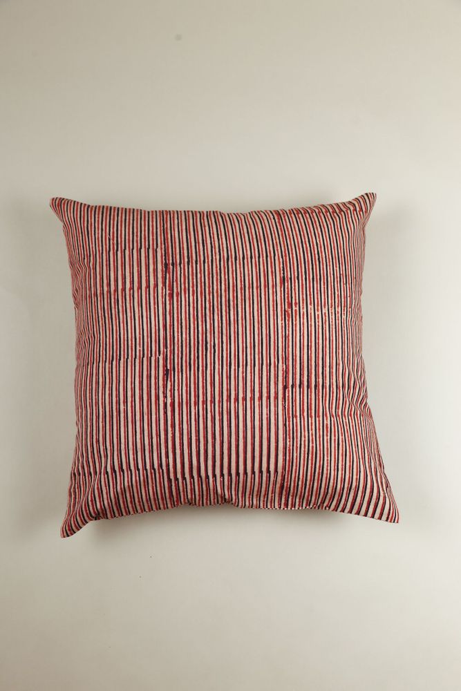Fabric cushions - Rustic Stripe Hand Printed Cotton Cushion Cover - NINÉH