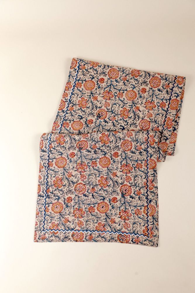 Linge de table textile - Chemin de table en coton imprimé à la main, motif Kalamkari - NINÉH