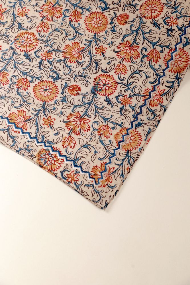 Linge de table textile - Chemin de table en coton imprimé à la main, motif Kalamkari - NINÉH