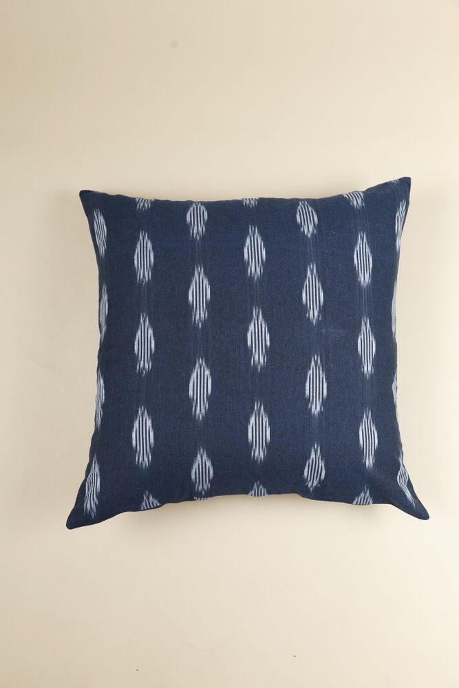 Fabric cushions - Ikat Handwoven Cotton Cushion Cover - Midnight Blue - NINÉH