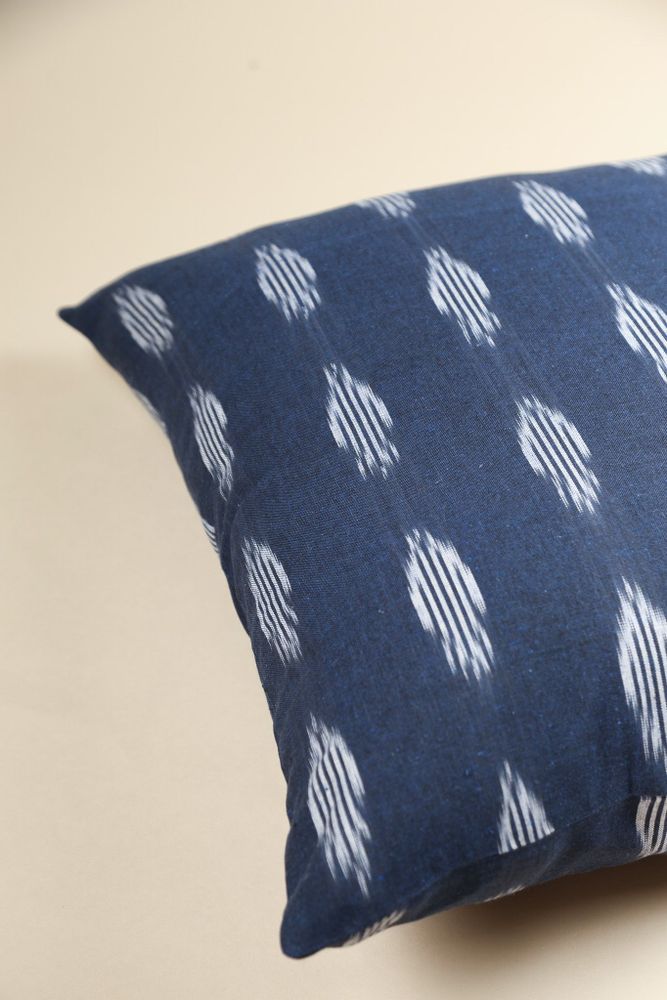 Fabric cushions - Ikat Handwoven Cotton Cushion Cover - Midnight Blue - NINÉH