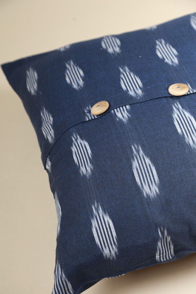Fabric cushions - Ikat Handwoven Cotton Cushion Cover - Midnight Blue - NINÉH