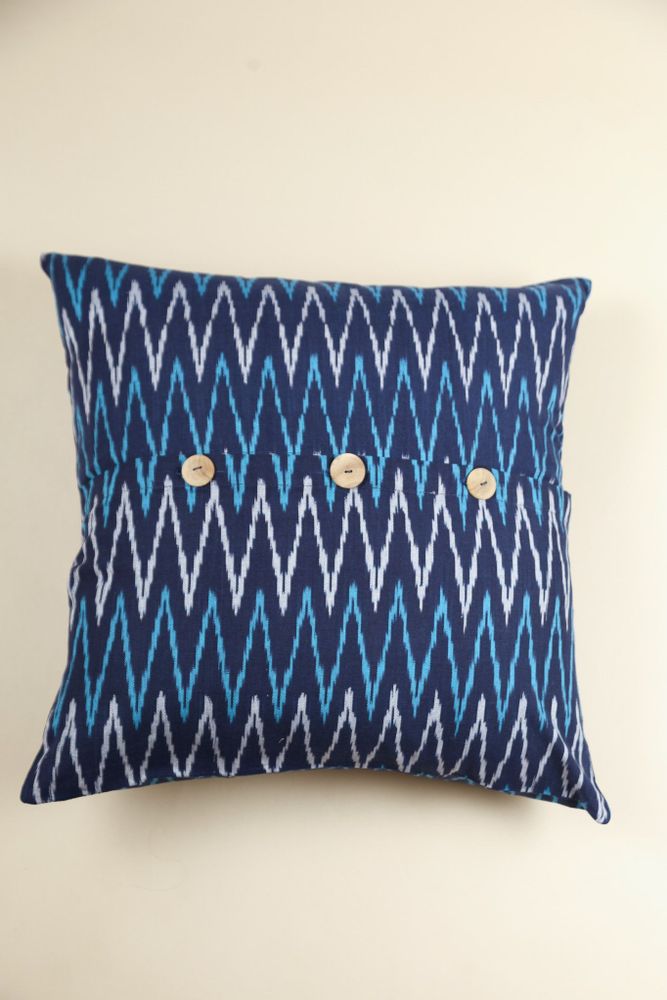 Comforters and pillows - Ikat hand woven cotton cushion cover - Turquoise Tide - NINÉH