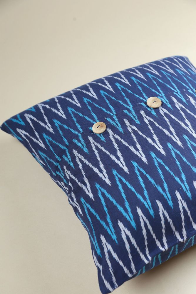 Comforters and pillows - Ikat hand woven cotton cushion cover - Turquoise Tide - NINÉH