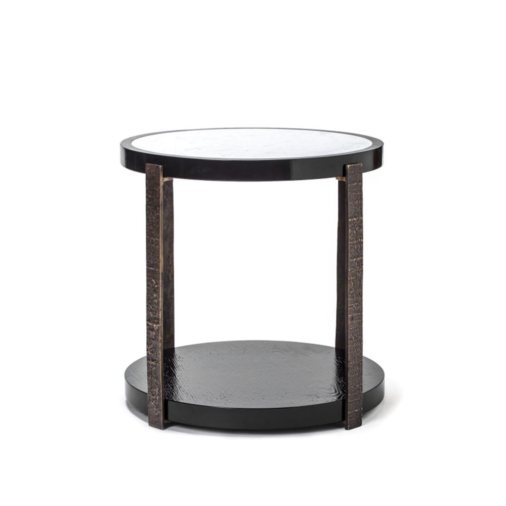 Autres tables  - Table d'Appoint Ida Chêne Noir Brossé Sable et Barres en Bronze Coulé - DUISTT