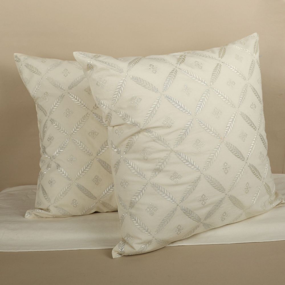 Cushions - Embroidered cotton cushion cover Ivory Whisper - NINÉH