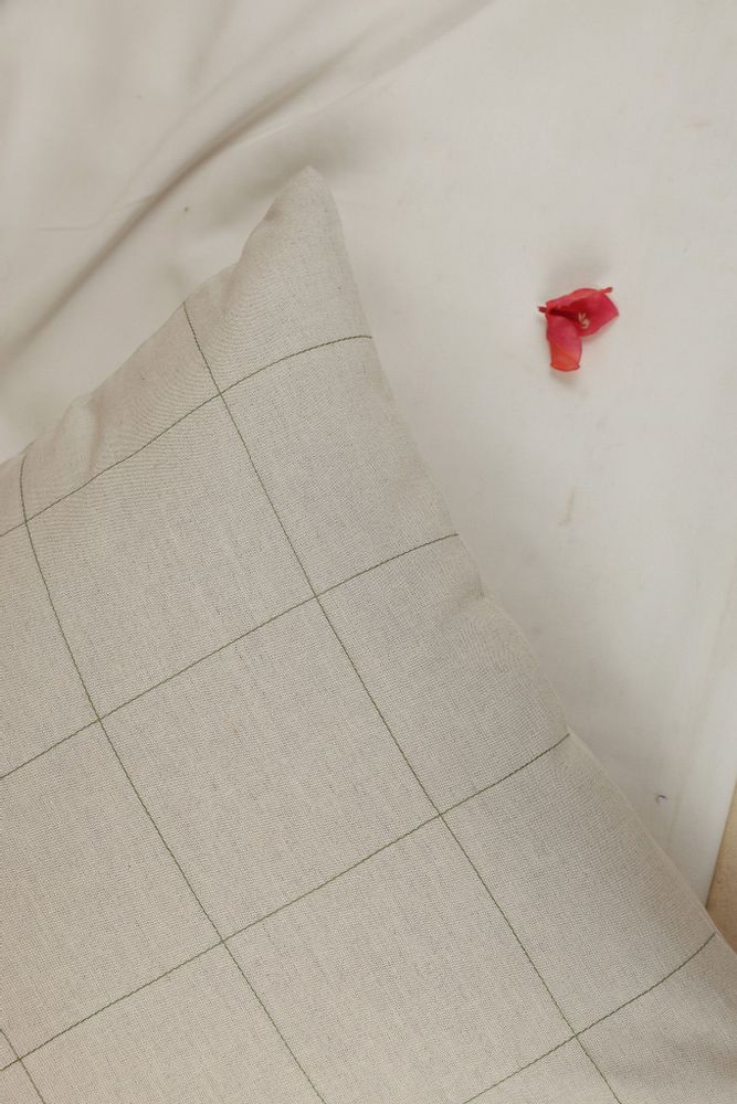 Fabric cushions - Beige and green checkered linen cushion cover - NINÉH