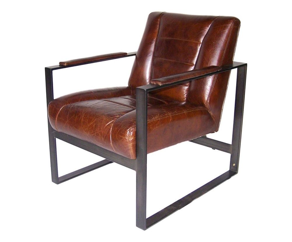 Armchairs - Oregon Armchair in Vintage Cigar Leather - Robust and Comfortable Design - JP2B DECORATION