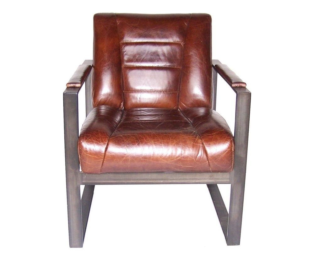 Armchairs - Oregon Armchair in Vintage Cigar Leather - Robust and Comfortable Design - JP2B DECORATION