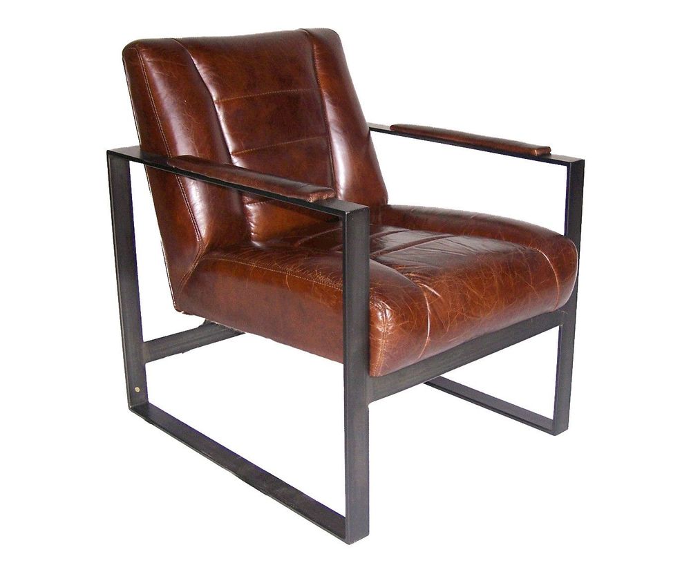 Armchairs - Oregon Armchair in Vintage Cigar Leather - Robust and Comfortable Design - JP2B DECORATION