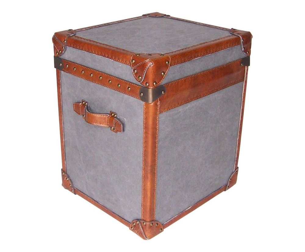 Storage boxes - Austin Storage Trunk in Fabric and Leather - Chic and Vintage Style - JP2B DECORATION