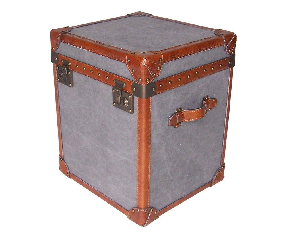 Storage boxes - Austin Storage Trunk in Fabric and Leather - Chic and Vintage Style - JP2B DECORATION