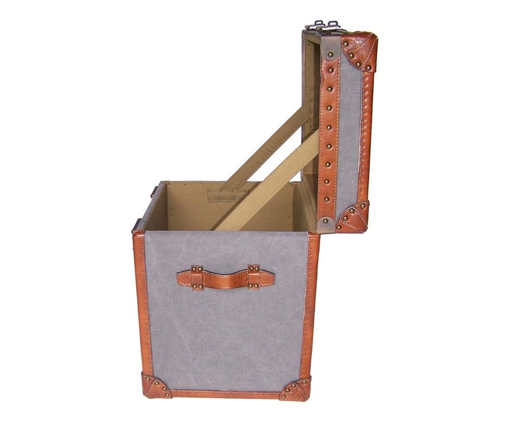 Storage boxes - Austin Storage Trunk in Fabric and Leather - Chic and Vintage Style - JP2B DECORATION