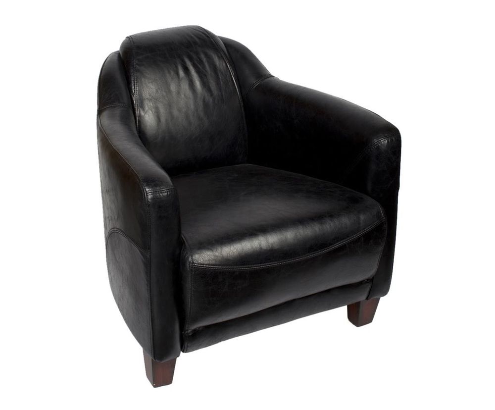 Fauteuils - Fauteuil Gentleman Black en Cuir Véritable - Élégance et Confort Intemporel - JP2B DECORATION