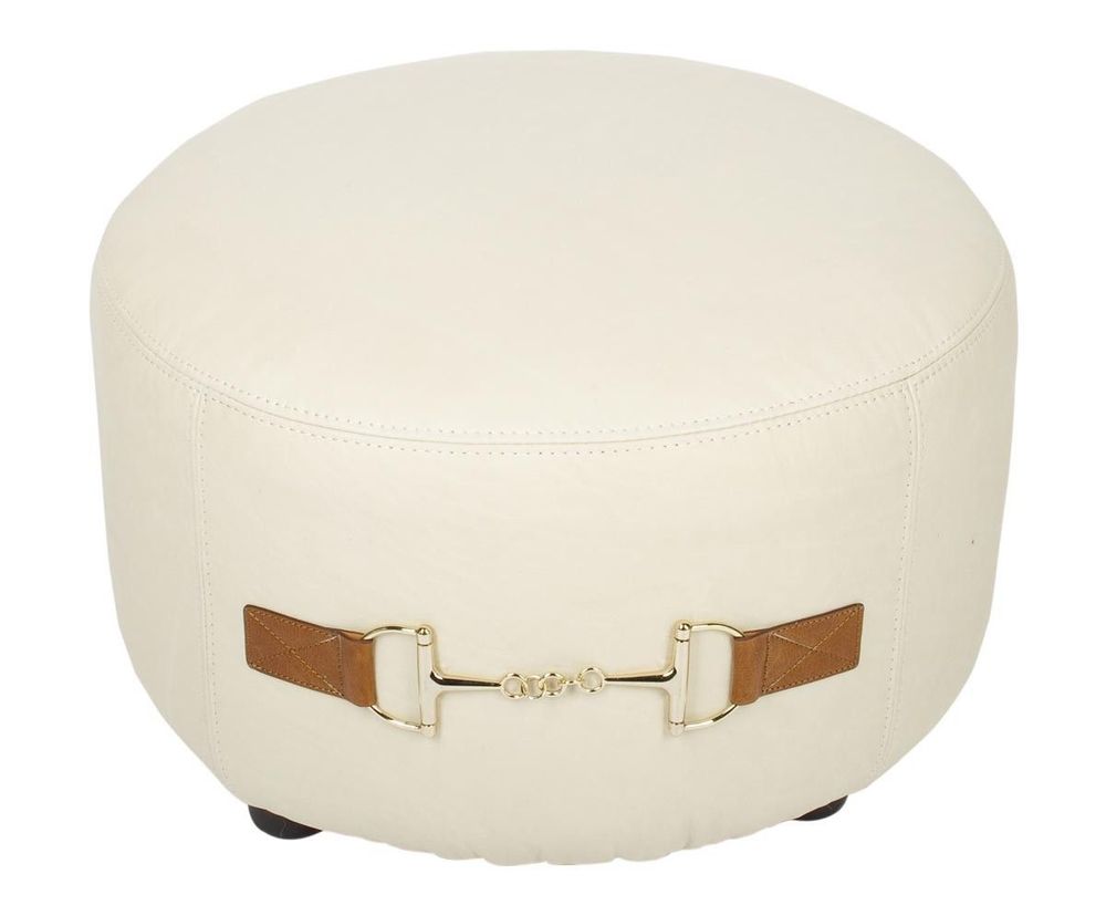 Stools - L'Orfèvre Bianco Pouf in White Leather - Modern and Comfortable Design - JP2B DECORATION