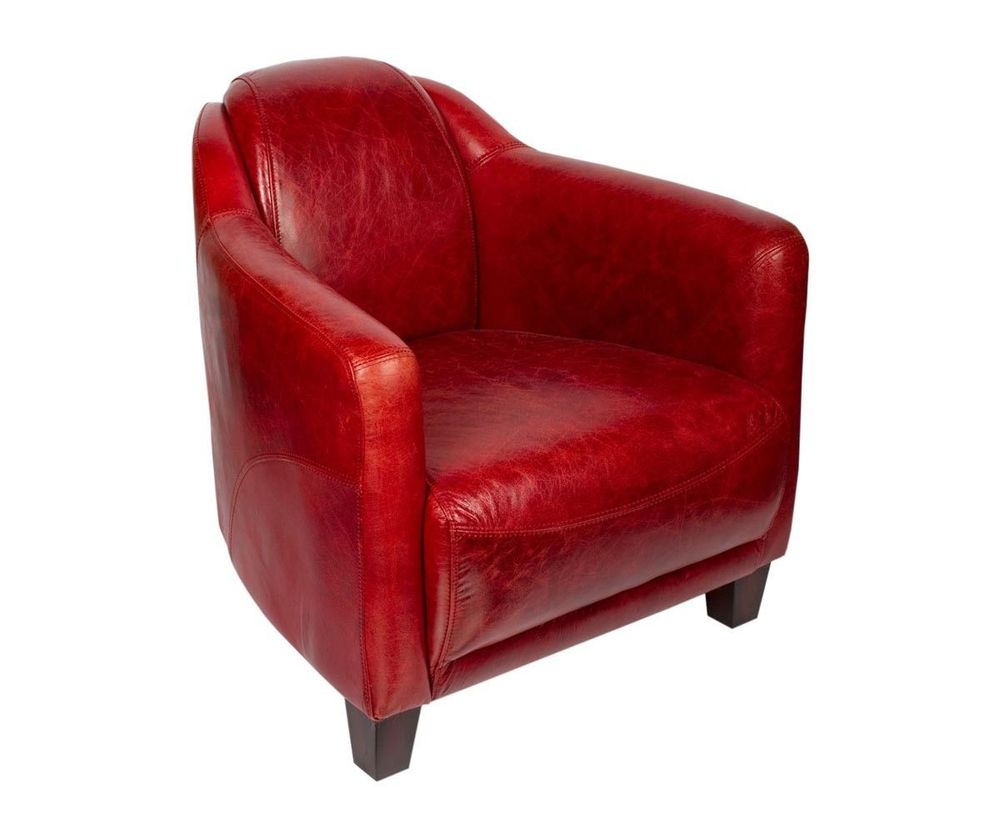 Armchairs - Gentleman Red Genuine Leather Armchair - Elegant and Compact Design - JP2B DECORATION