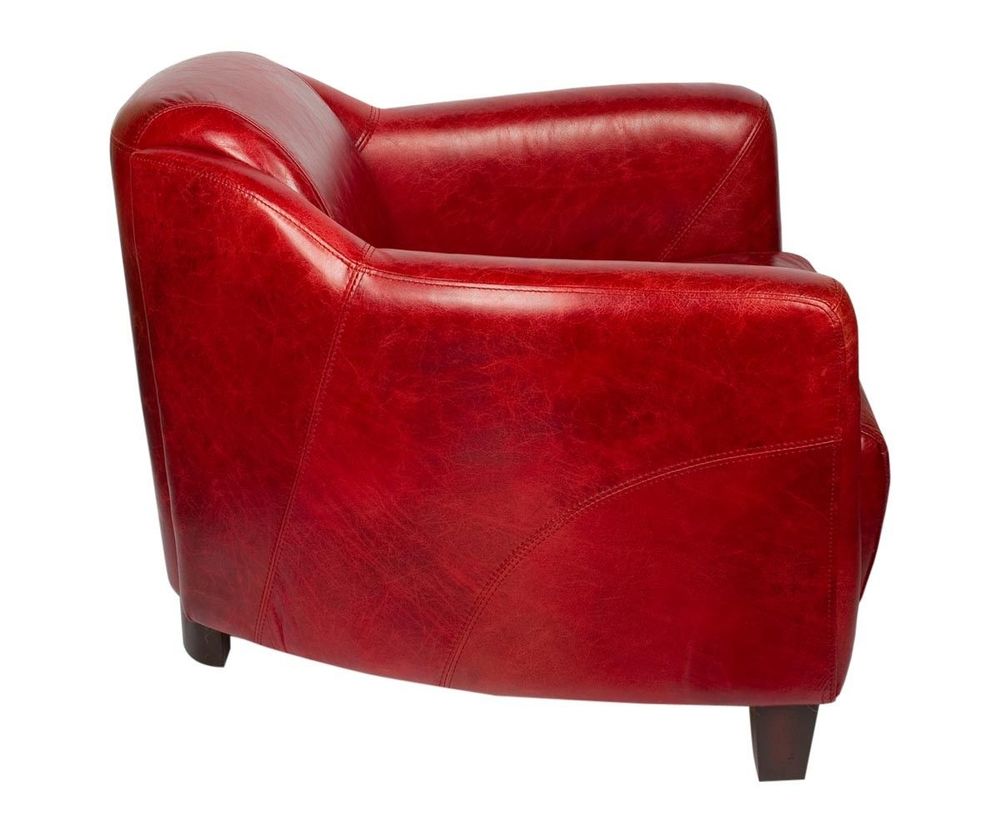 Armchairs - Gentleman Red Genuine Leather Armchair - Elegant and Compact Design - JP2B DECORATION