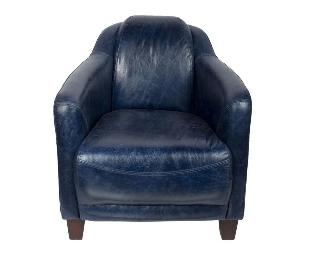 Fauteuils - Fauteuil Gentleman Bleu en Cuir Vintage - Design Élégant et Compact - JP2B DECORATION