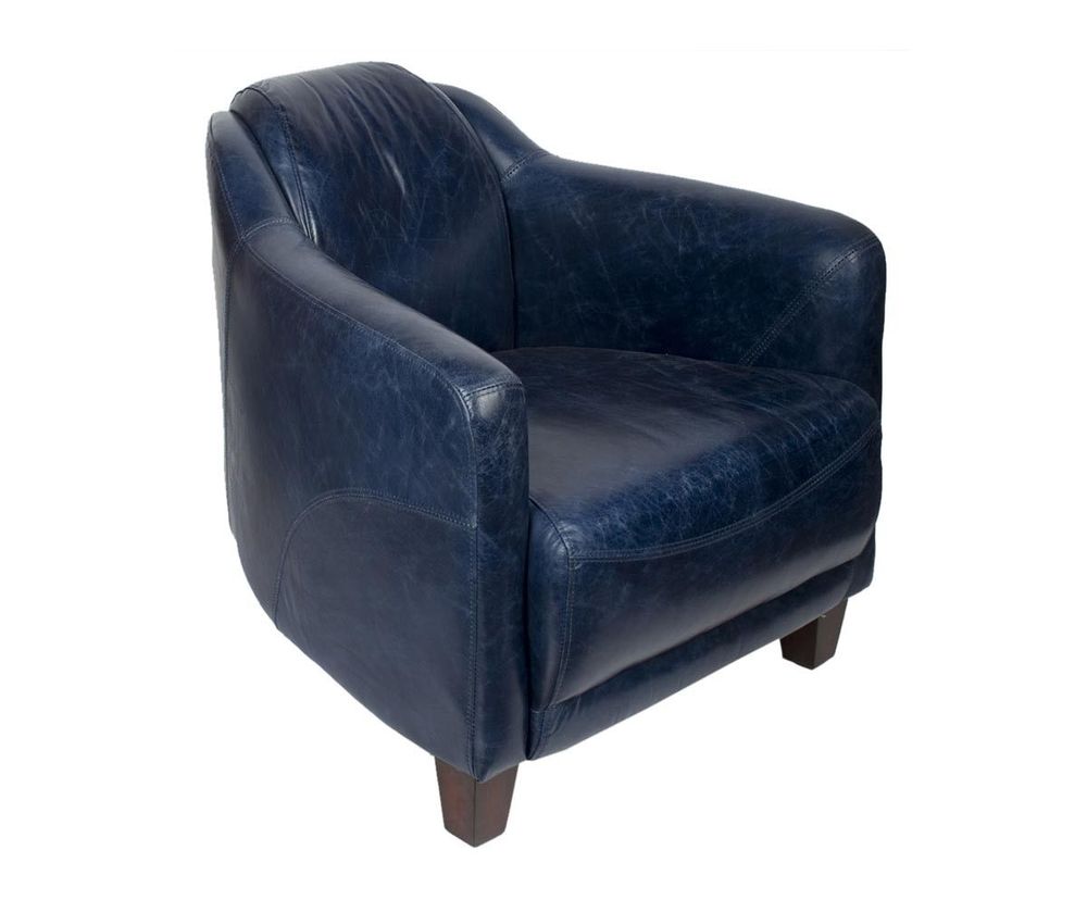 Fauteuils - Fauteuil Gentleman Bleu en Cuir Vintage - Design Élégant et Compact - JP2B DECORATION