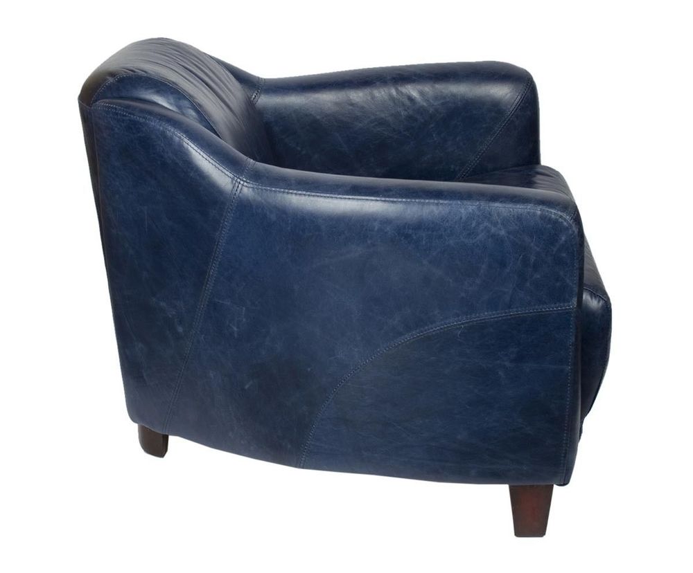 Fauteuils - Fauteuil Gentleman Bleu en Cuir Vintage - Design Élégant et Compact - JP2B DECORATION