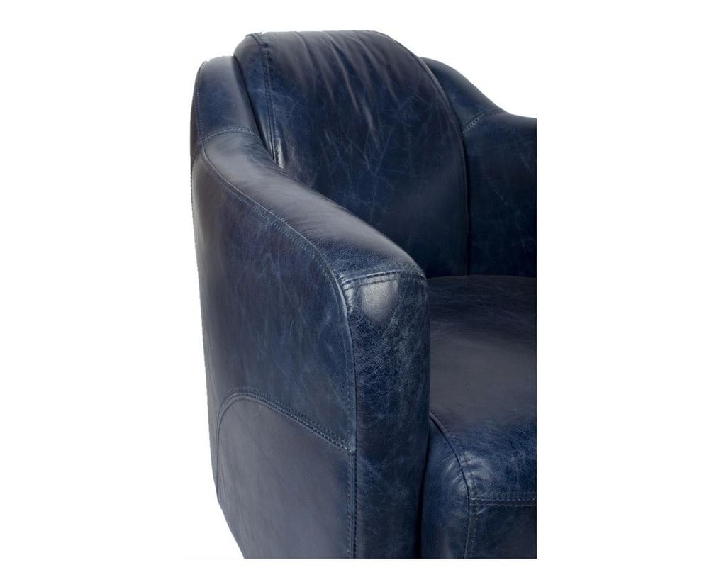 Fauteuils - Fauteuil Gentleman Bleu en Cuir Vintage - Design Élégant et Compact - JP2B DECORATION