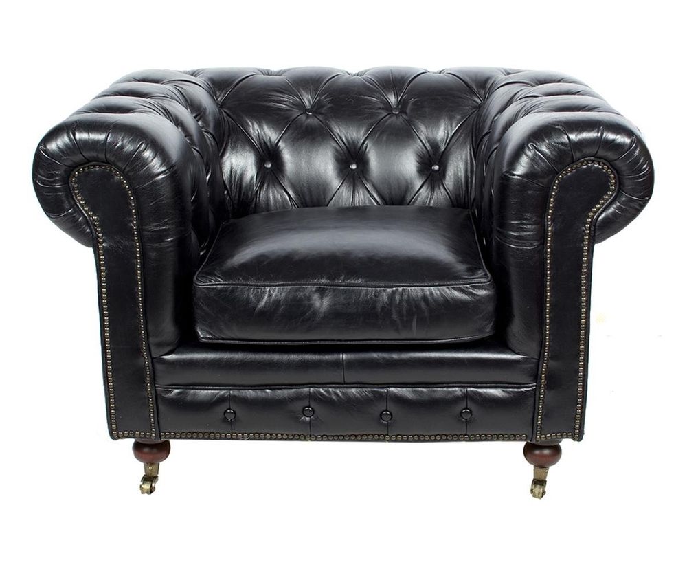 Fauteuils - Fauteuil Chesterfield Black en cuir - Design classique et confortable - JP2B DECORATION