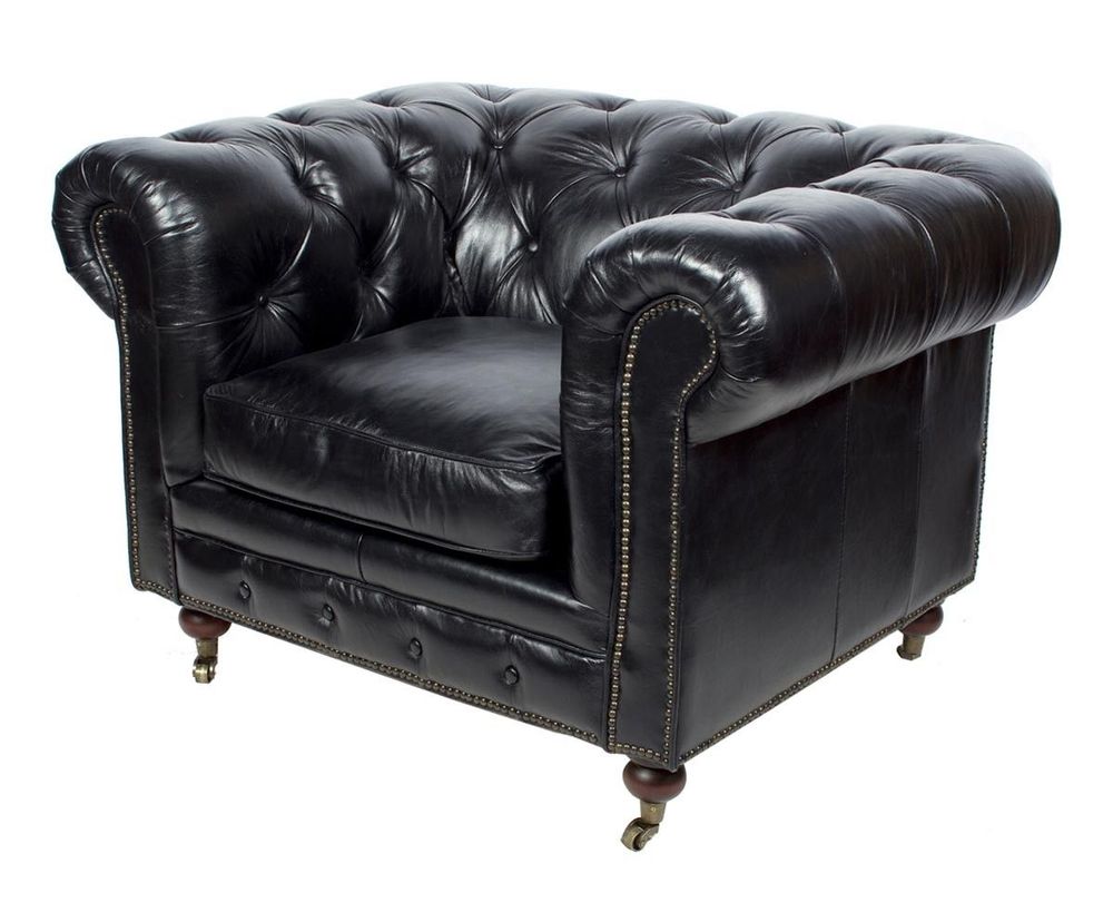 Fauteuils - Fauteuil Chesterfield Black en cuir - Design classique et confortable - JP2B DECORATION