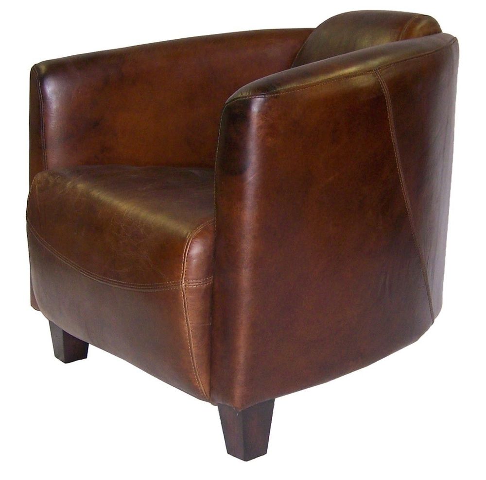 Fauteuils - Fauteuil Georgio en cuir vintage cigare - Design épuré et confortable - JP2B DECORATION