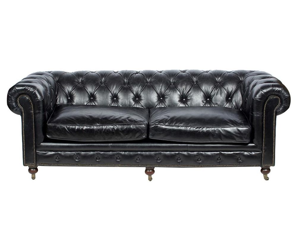 Sofas - Chesterfield Black 3-Seater Sofa in Leather - Timeless Elegance - JP2B DECORATION