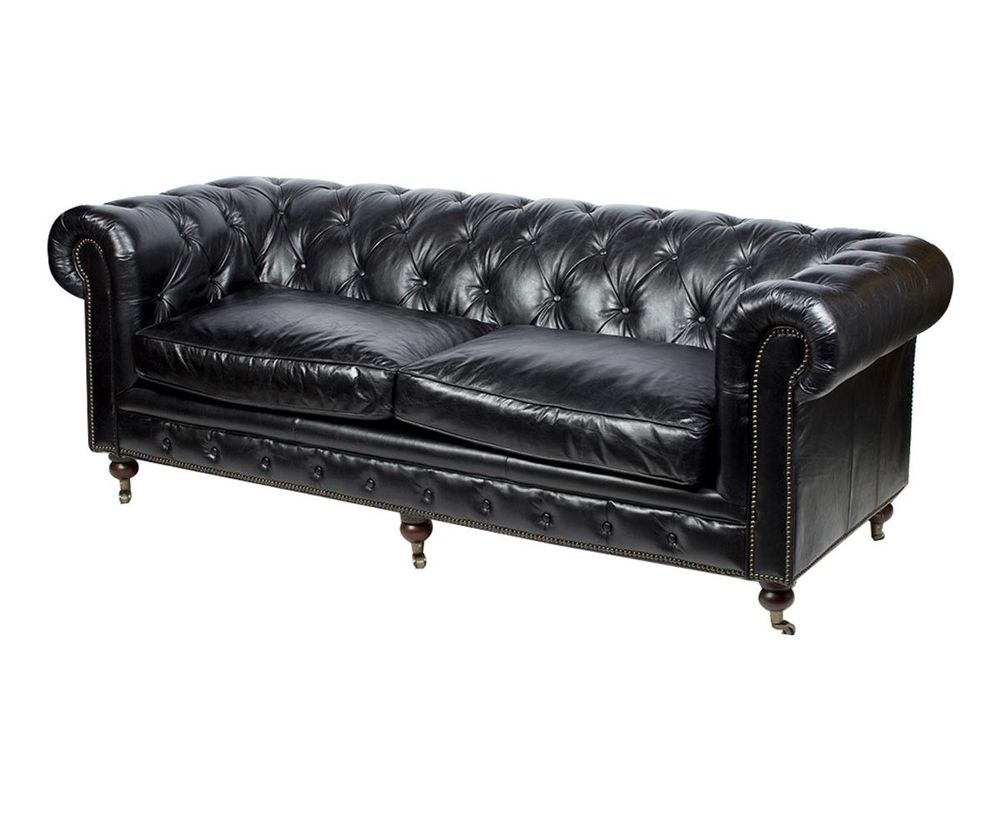 Sofas - Chesterfield Black 3-Seater Sofa in Leather - Timeless Elegance - JP2B DECORATION