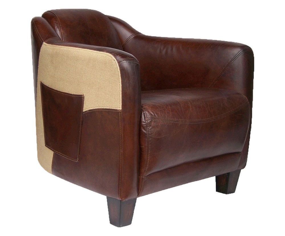 Fauteuils - Fauteuil Pockette en cuir et toile de jute - Style chic et authentique - JP2B DECORATION
