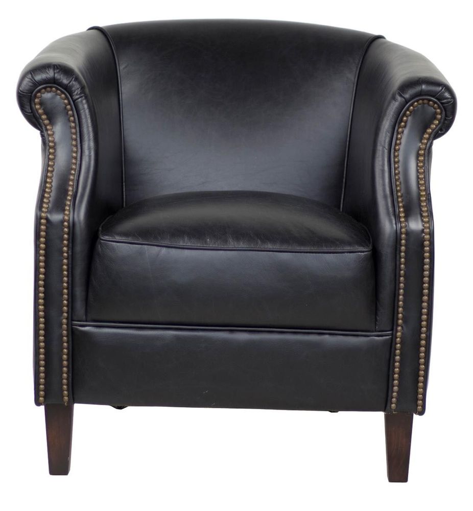 Fauteuils - Fauteuil Oxford Black en cuir véritable - Style anglais élégant - JP2B DECORATION