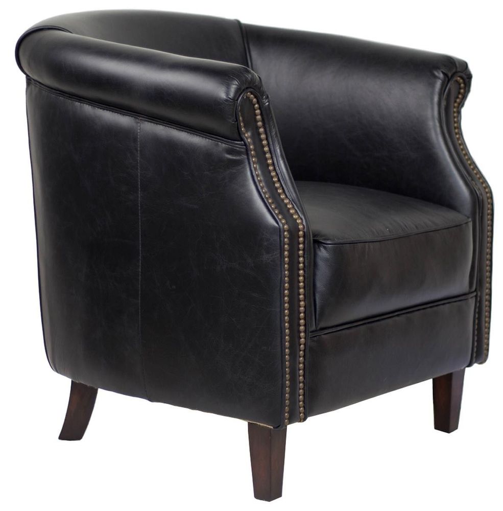 Fauteuils - Fauteuil Oxford Black en cuir véritable - Style anglais élégant - JP2B DECORATION