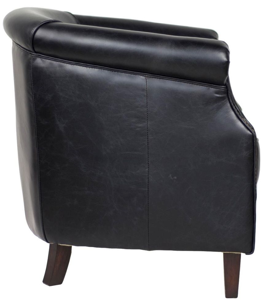 Fauteuils - Fauteuil Oxford Black en cuir véritable - Style anglais élégant - JP2B DECORATION