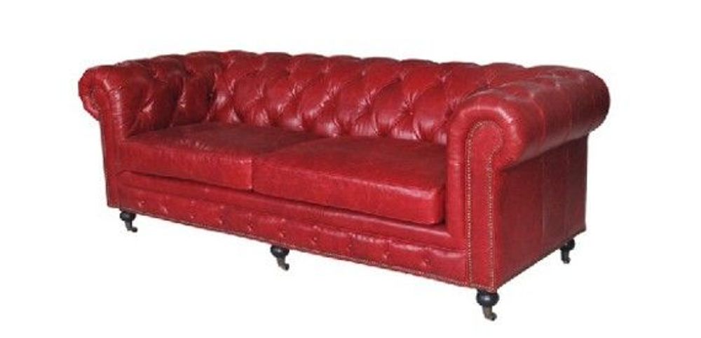 Sofas - Chesterfield Red Sofa in Genuine Leather, Vintage Style and Comfort - JP2B DECORATION