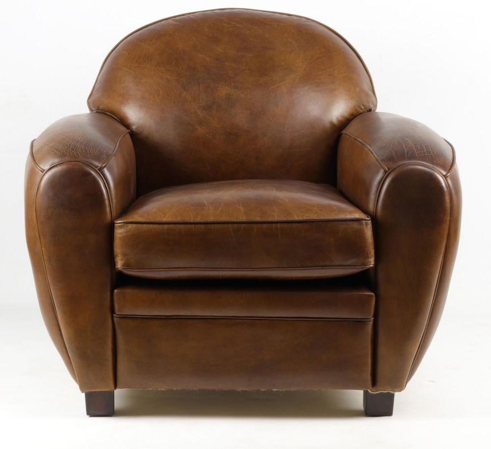 Fauteuils - Fauteuil Club Paquebot en cuir véritable - Vintage Cigare - JP2B Décoration - JP2B DECORATION