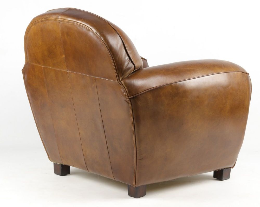 Fauteuils - Fauteuil Club Paquebot en cuir véritable - Vintage Cigare - JP2B Décoration - JP2B DECORATION